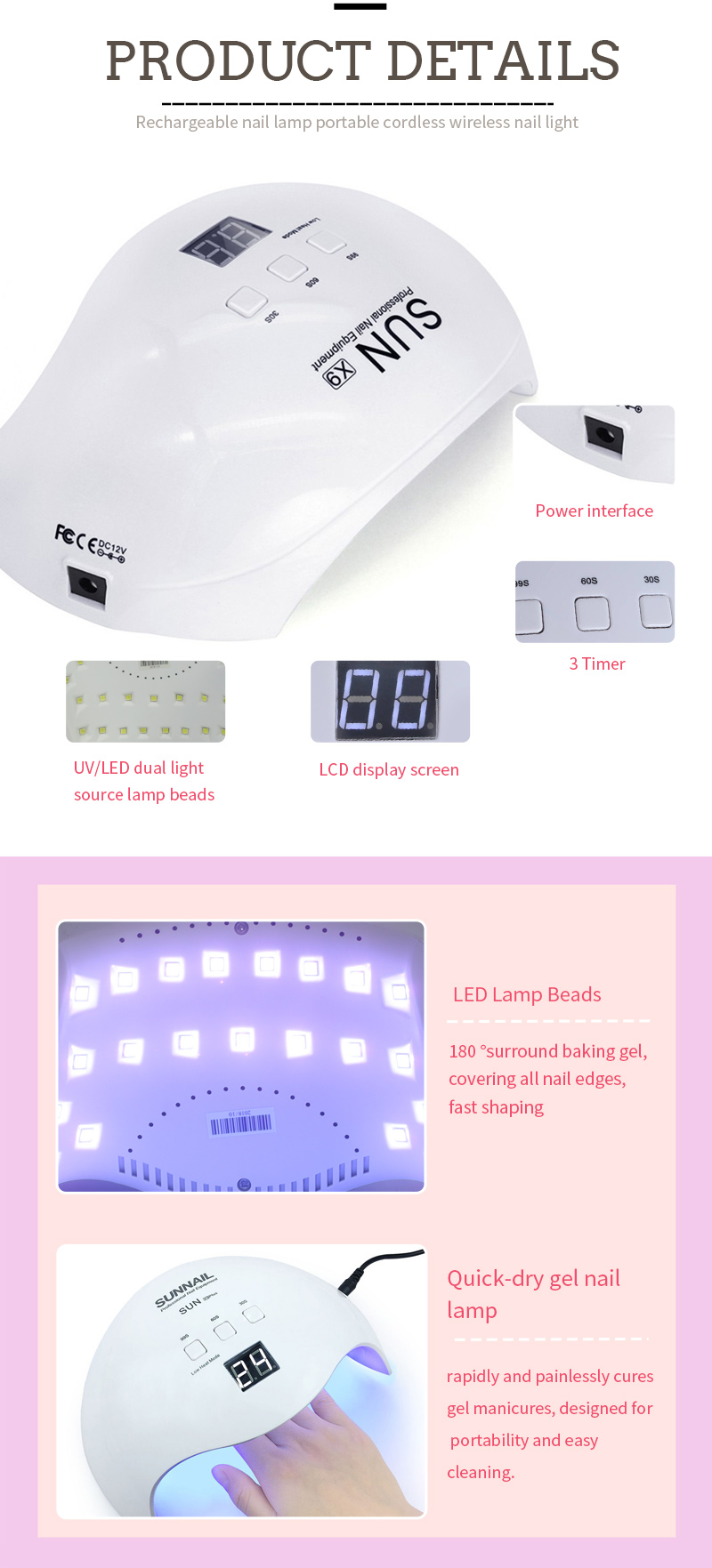 Rechargeable LED Lamp Wireless Powerful Curing